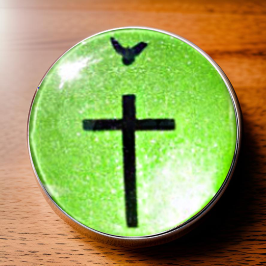 CROSS AND DOVE-GREEN-POCKET PEBBLE