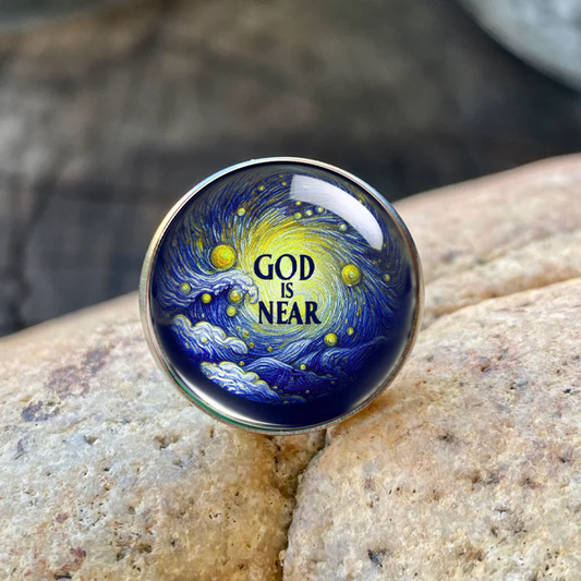 GOD IS NEAR-BLUE-LAPEL/HAT PIN