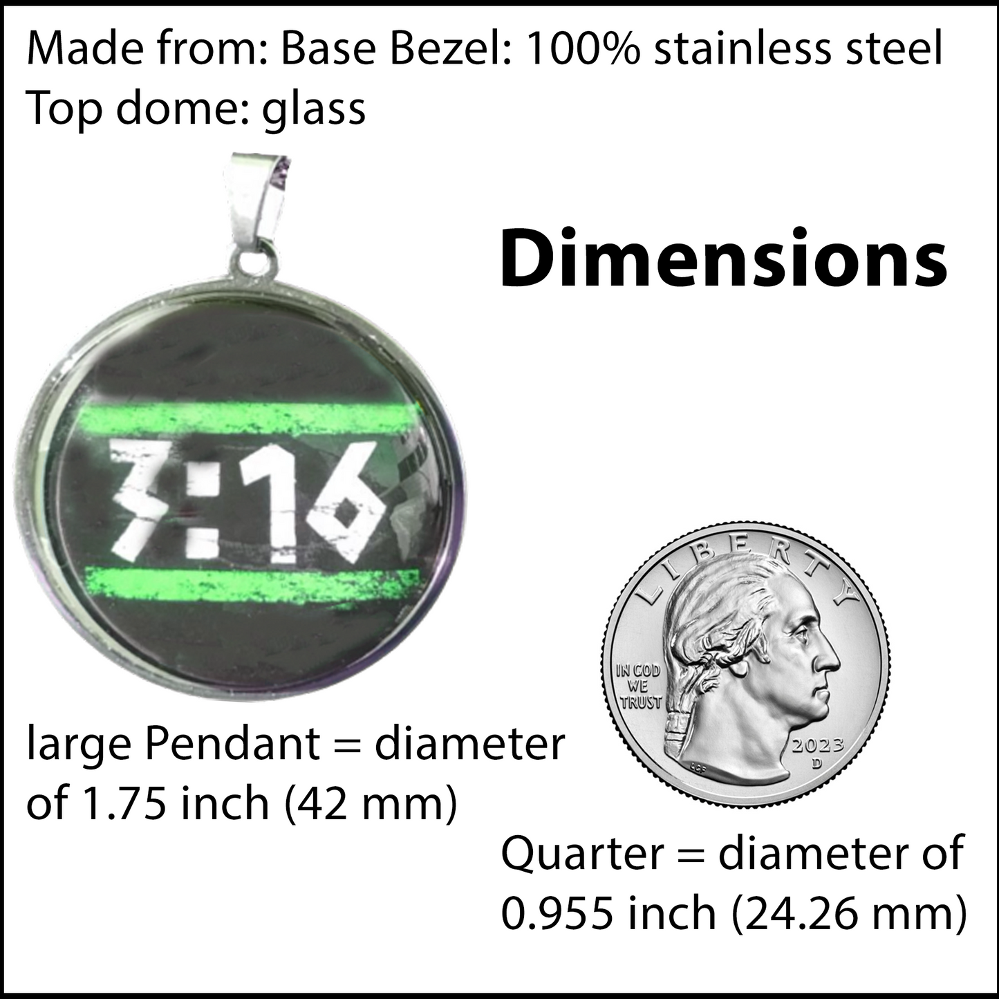 3:16-GREEN-LARGE PENDANT