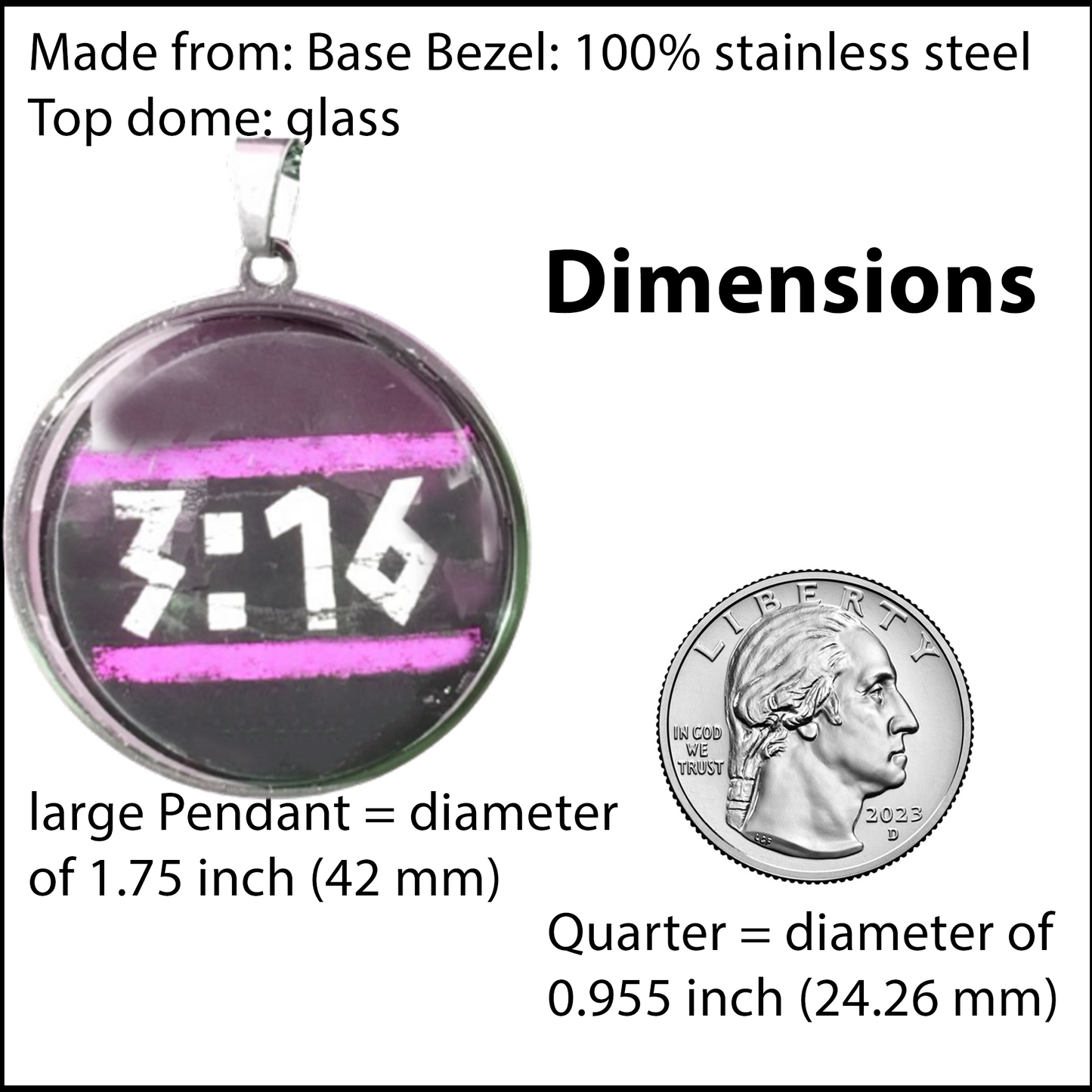 3:16-PINK-LARGE PENDANT