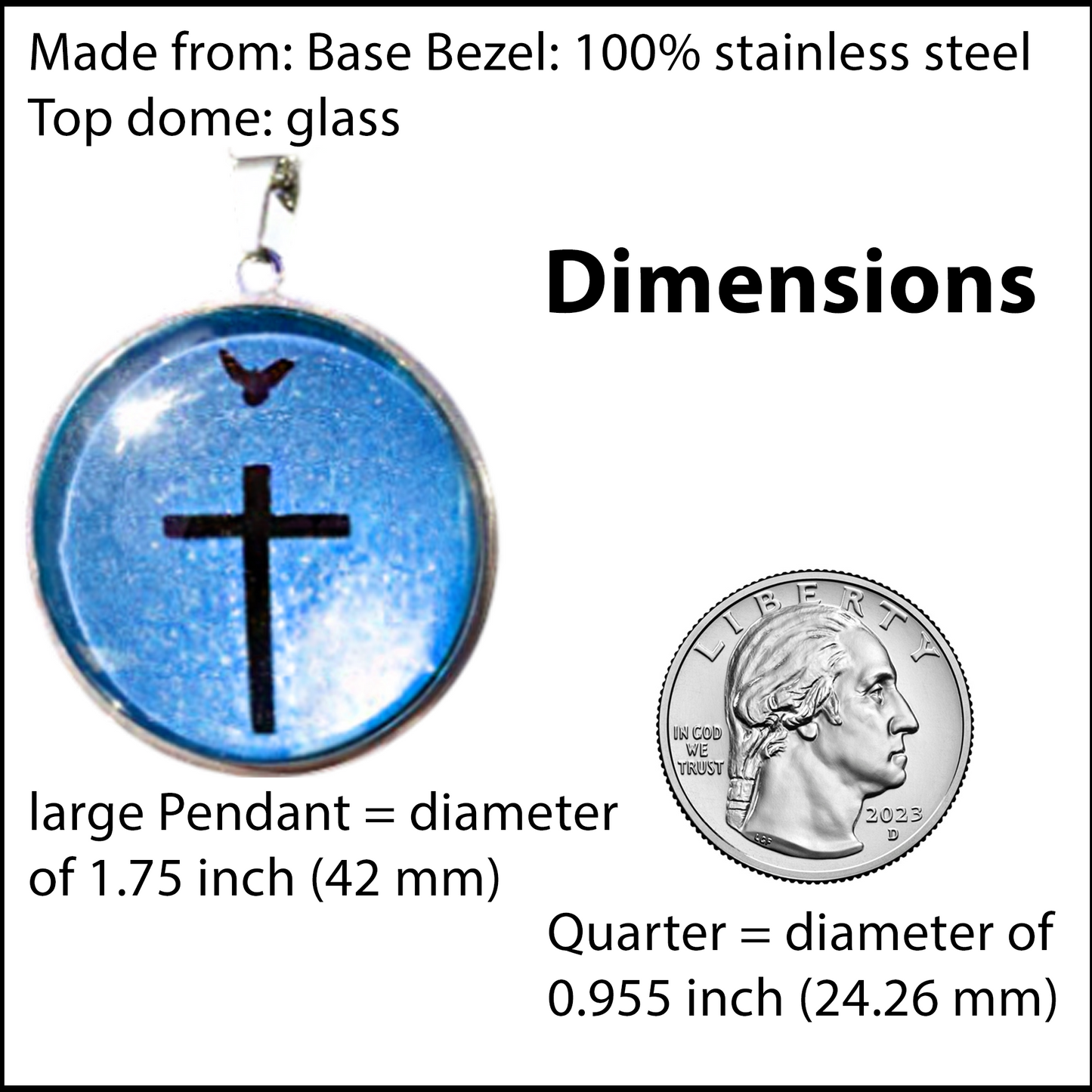 CROSS AND DOVE-LIGHT BLUE-LARGE PENDANT