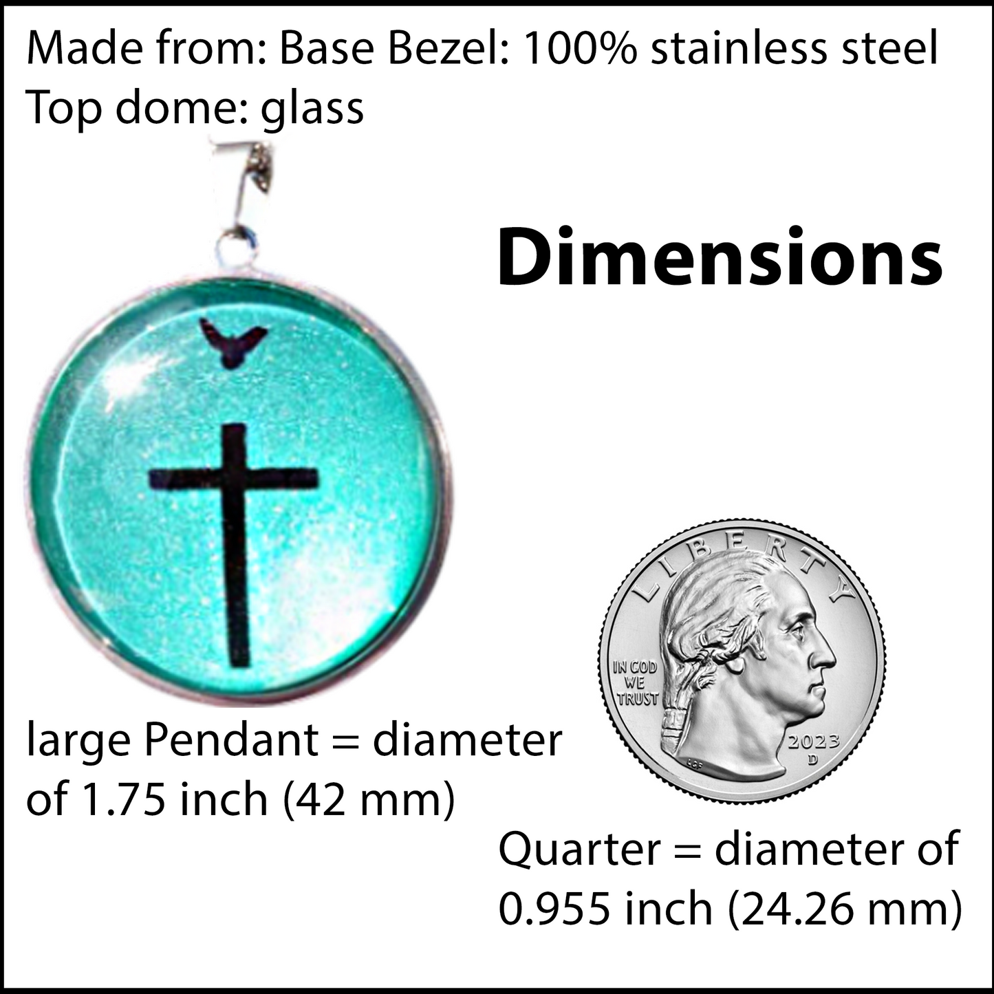 CROSS AND DOVE-GREEN-LARGE PENDANT
