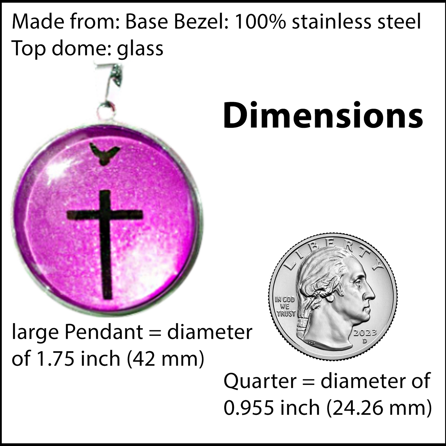 CROSS AND DOVE-PINK-LARGE PENDANT