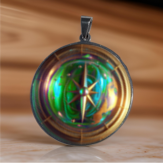 COMPASS-GREEN-LARGE PENDANT