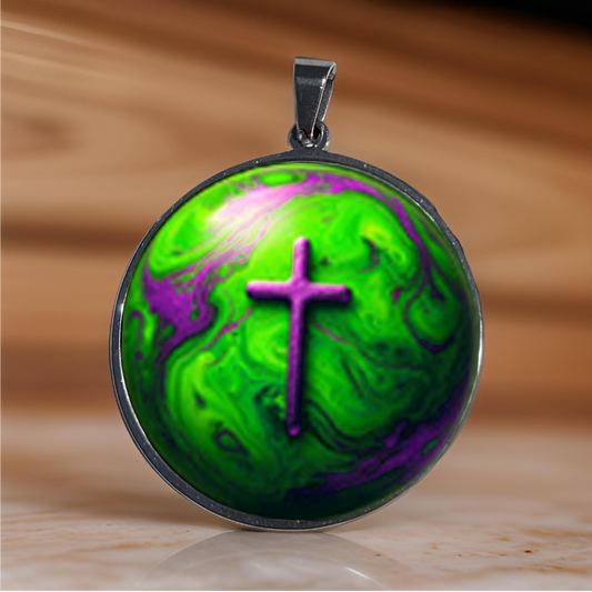 WORLD AND CROSS-GREEN-LARGE PENDANT