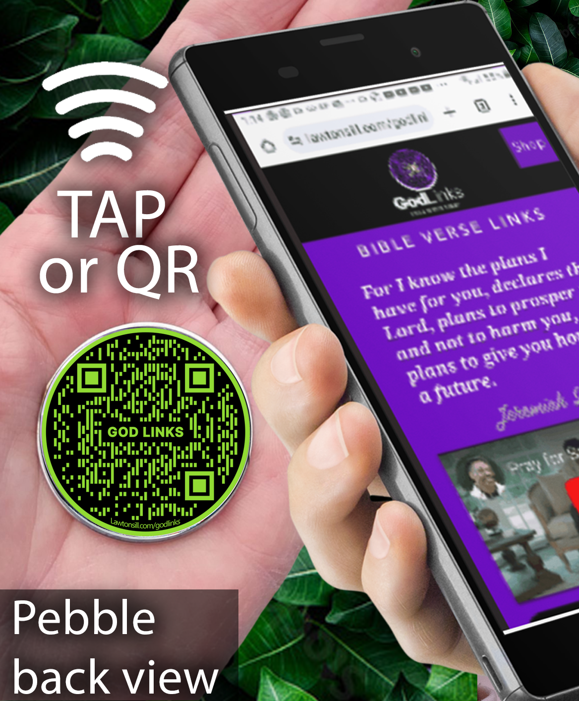 GOD IS NEAR-GREEN-POCKET PEBBLE