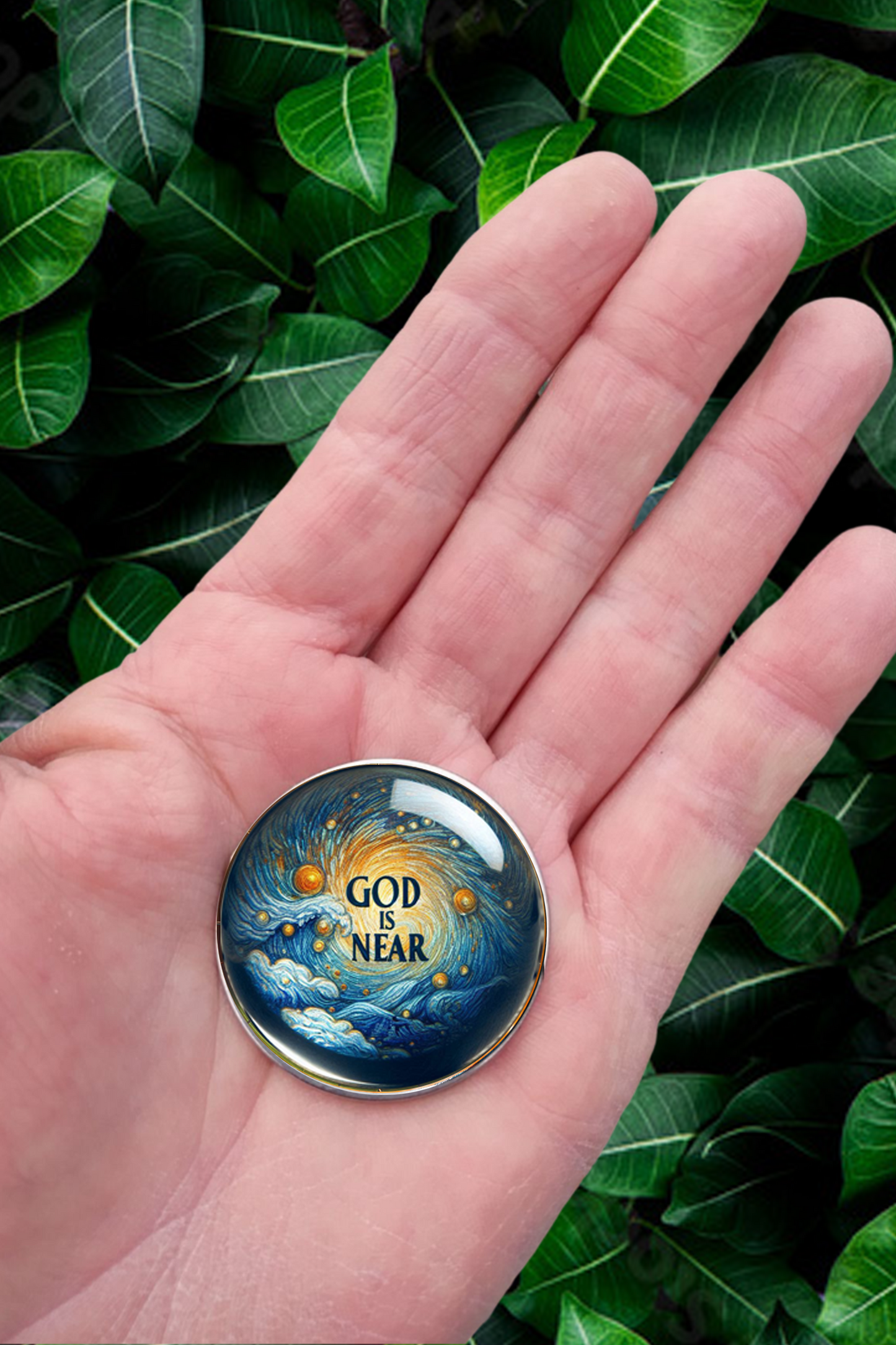 GOD IS NEAR-BLUE-POCKET PEBBLE