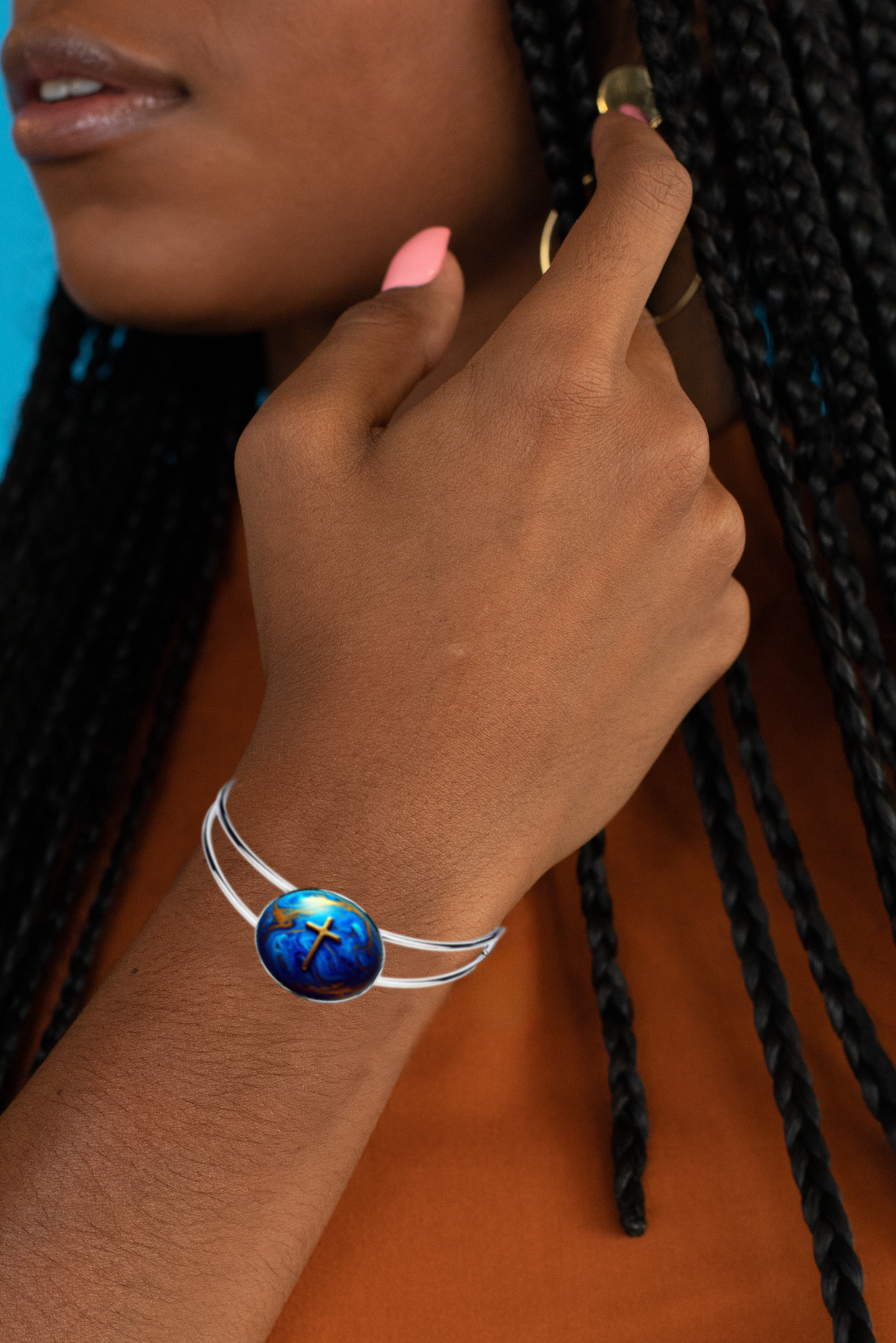 WORLD AND CROSS-BLUE-BRACELET
