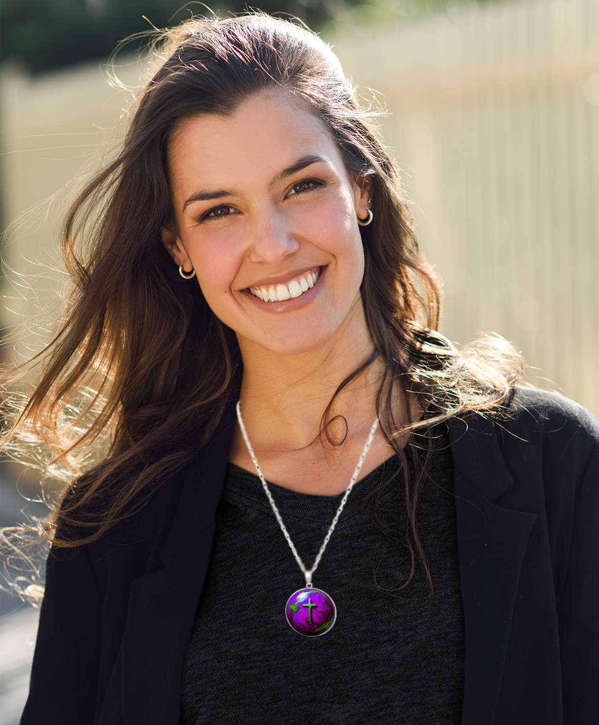 WORLD AND CROSS-PURPLE-LARGE PENDANT