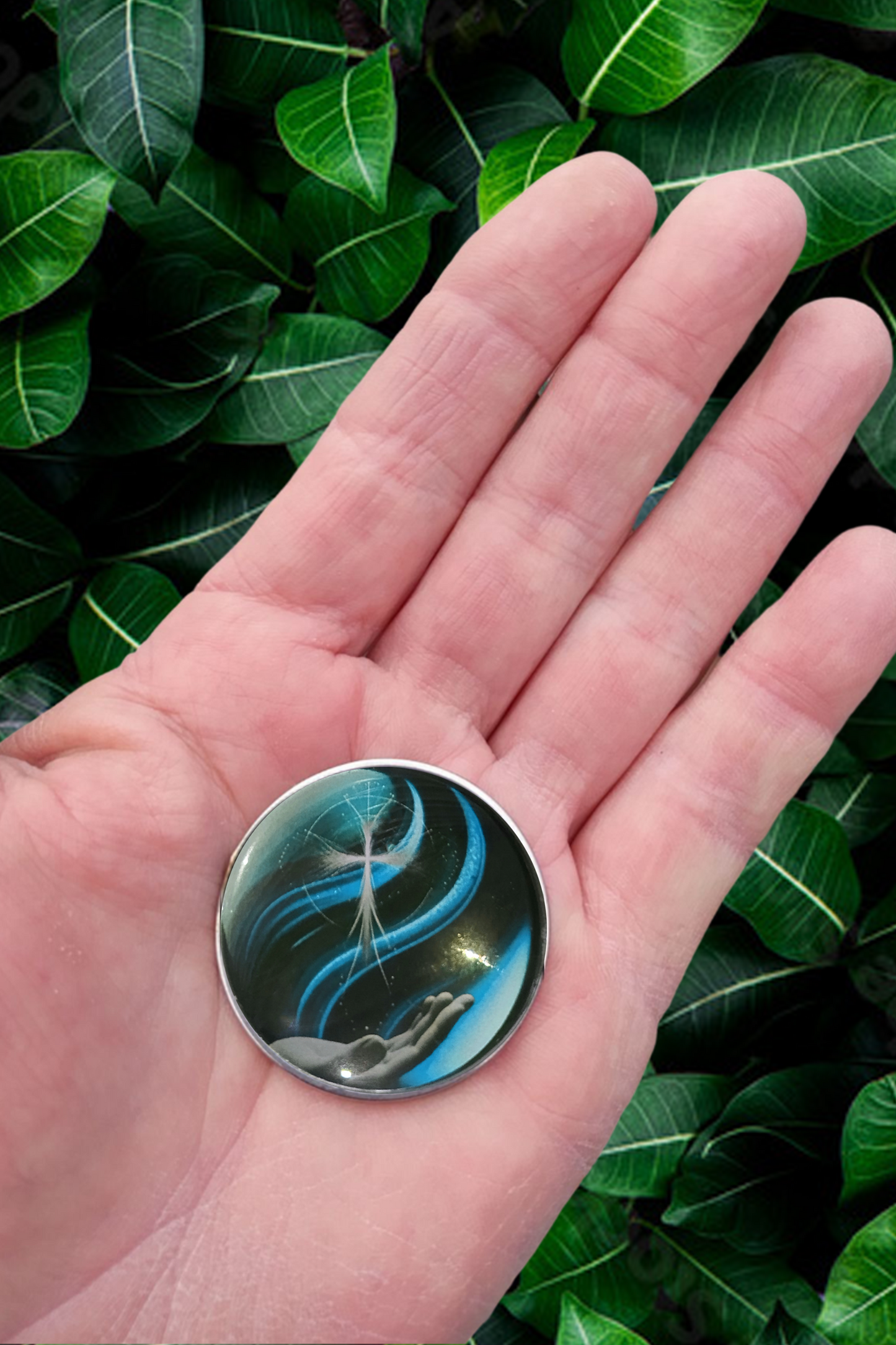 CROSS IN HAND-LIGHT BLUE-POCKET PEBBLE