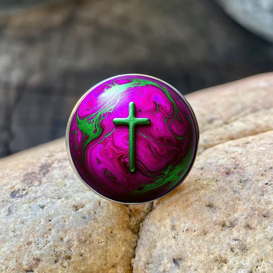 WORLD AND CROSS-PINK-LAPEL/HAT PIN