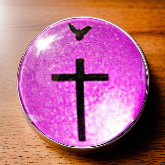 CROSS AND DOVE-PINK-POCKET PEBBLE