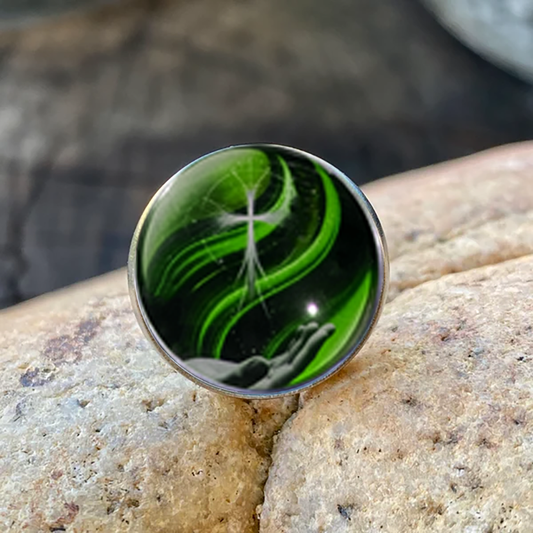 HAND AND CROSS-GREEN-LAPEL/HAT PIN