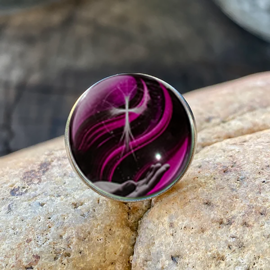 HAND AND CROSS-PINK-LAPEL/HAT PIN