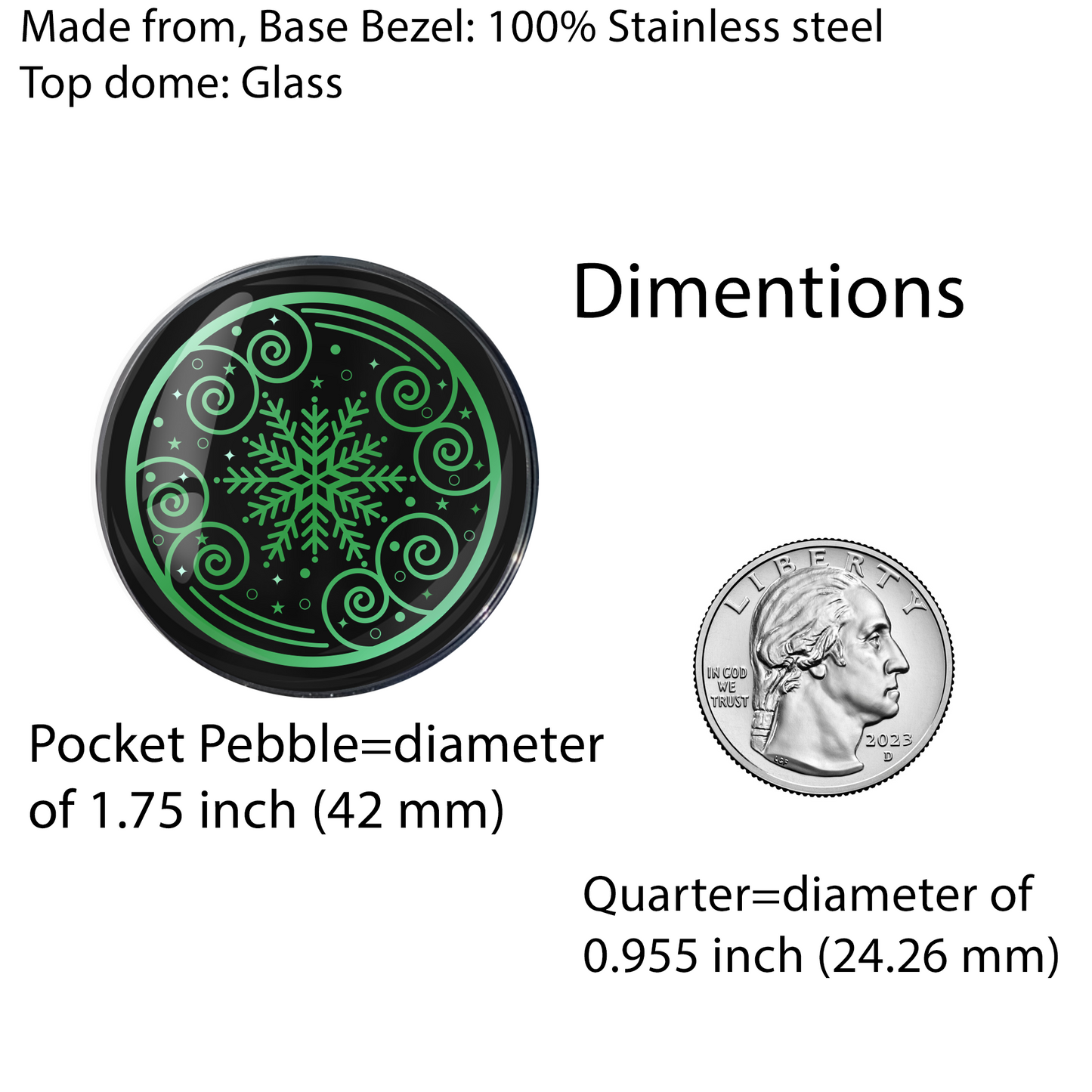 SNOWFLAKE-GREEN-CHRISTMAS-POCKET PEBBLE