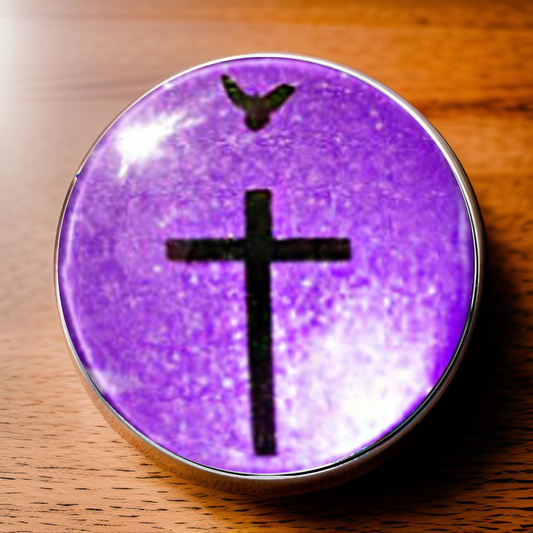 CROSS AND DOVE-PURPLE-POCKET PEBBLE