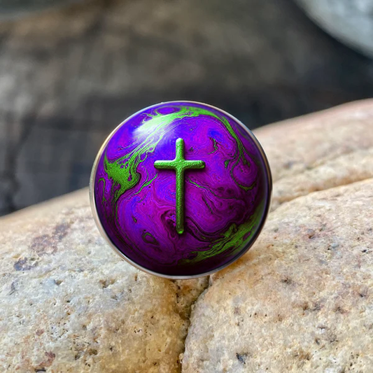 WORLD AND CROSS-PURPLE-LAPEL/HAT PIN