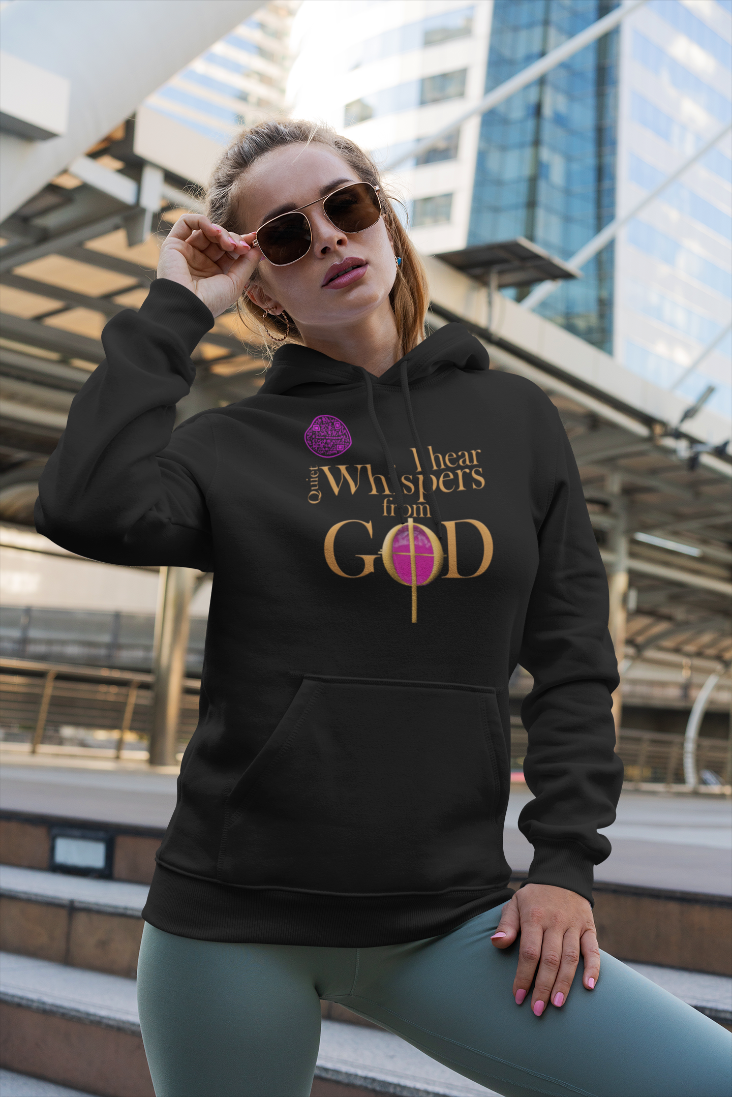 Quiet Whispers-Pink on Black-Unisex Hoodie