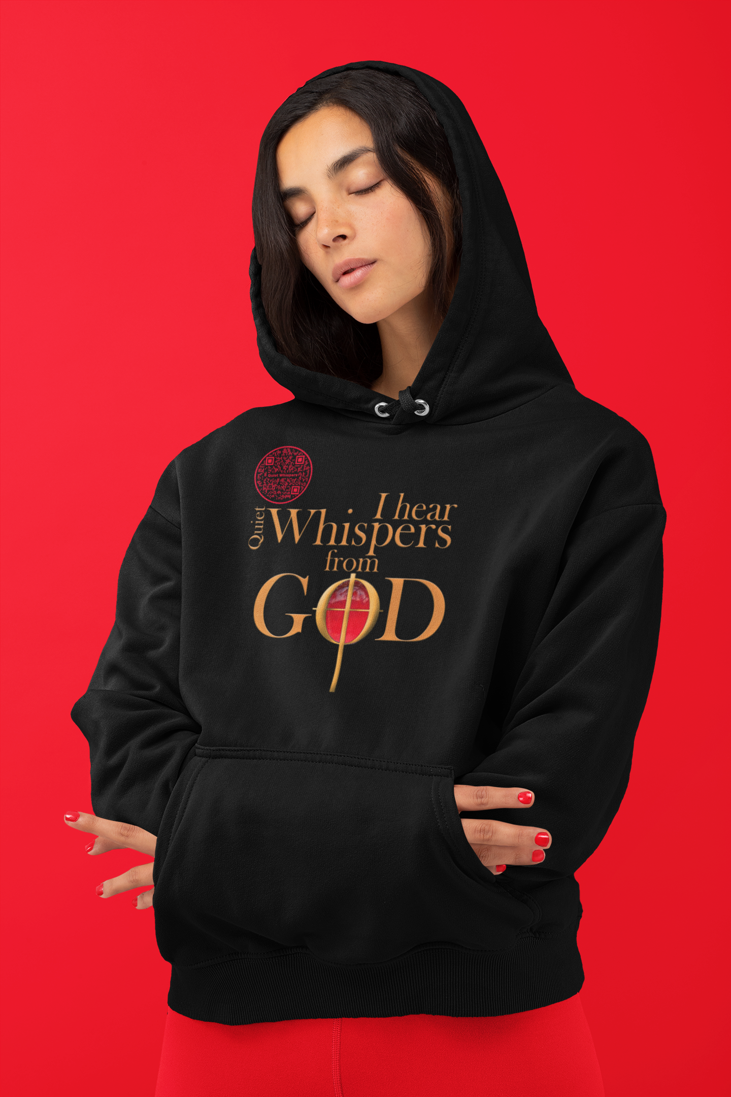 Quiet Whispers-red on Black-Unisex Hoodie