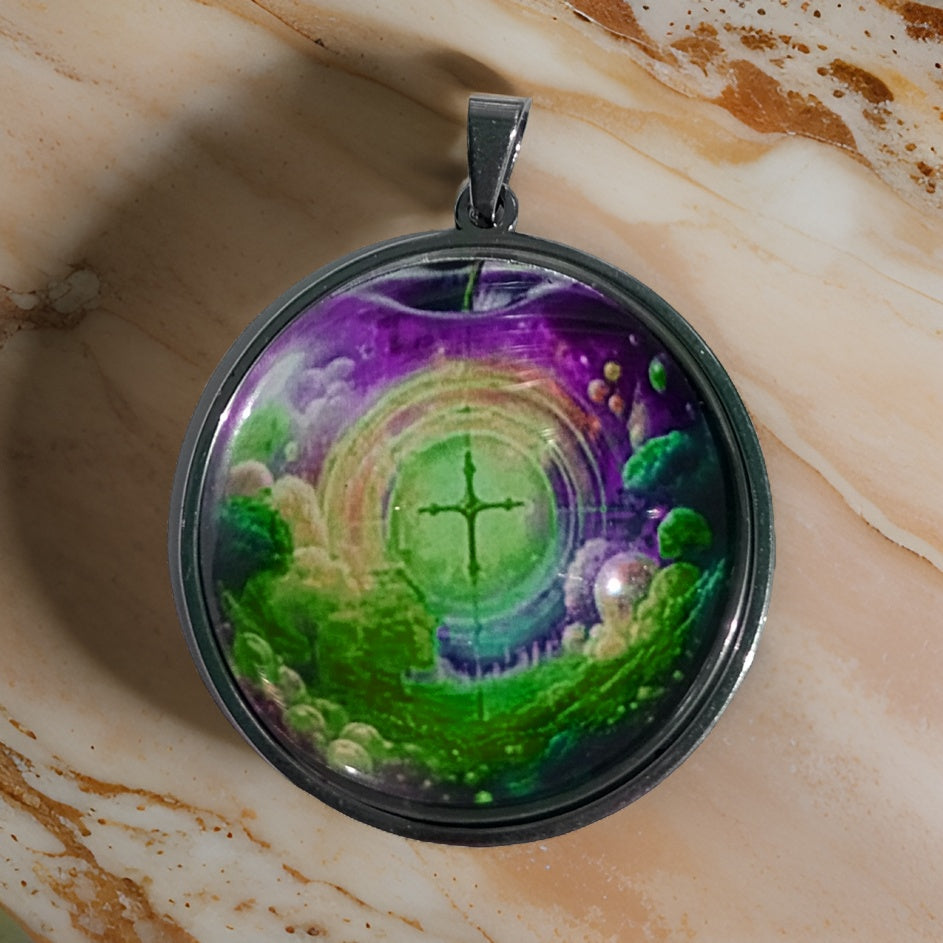 CROSS IN APPLE-GREEN-LARGE PENDANT