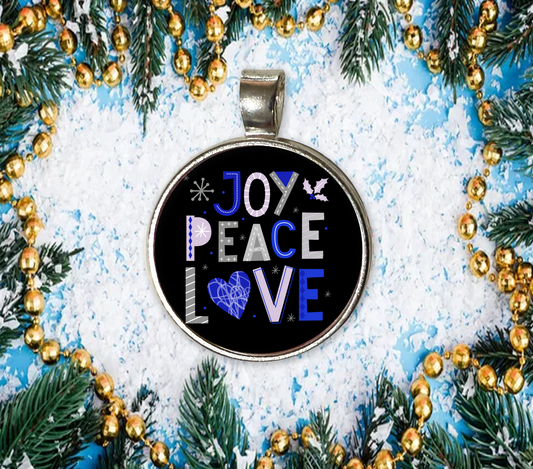 JOY PEACE LOVE-BLUE-CHRISTMAS SM PENDANT