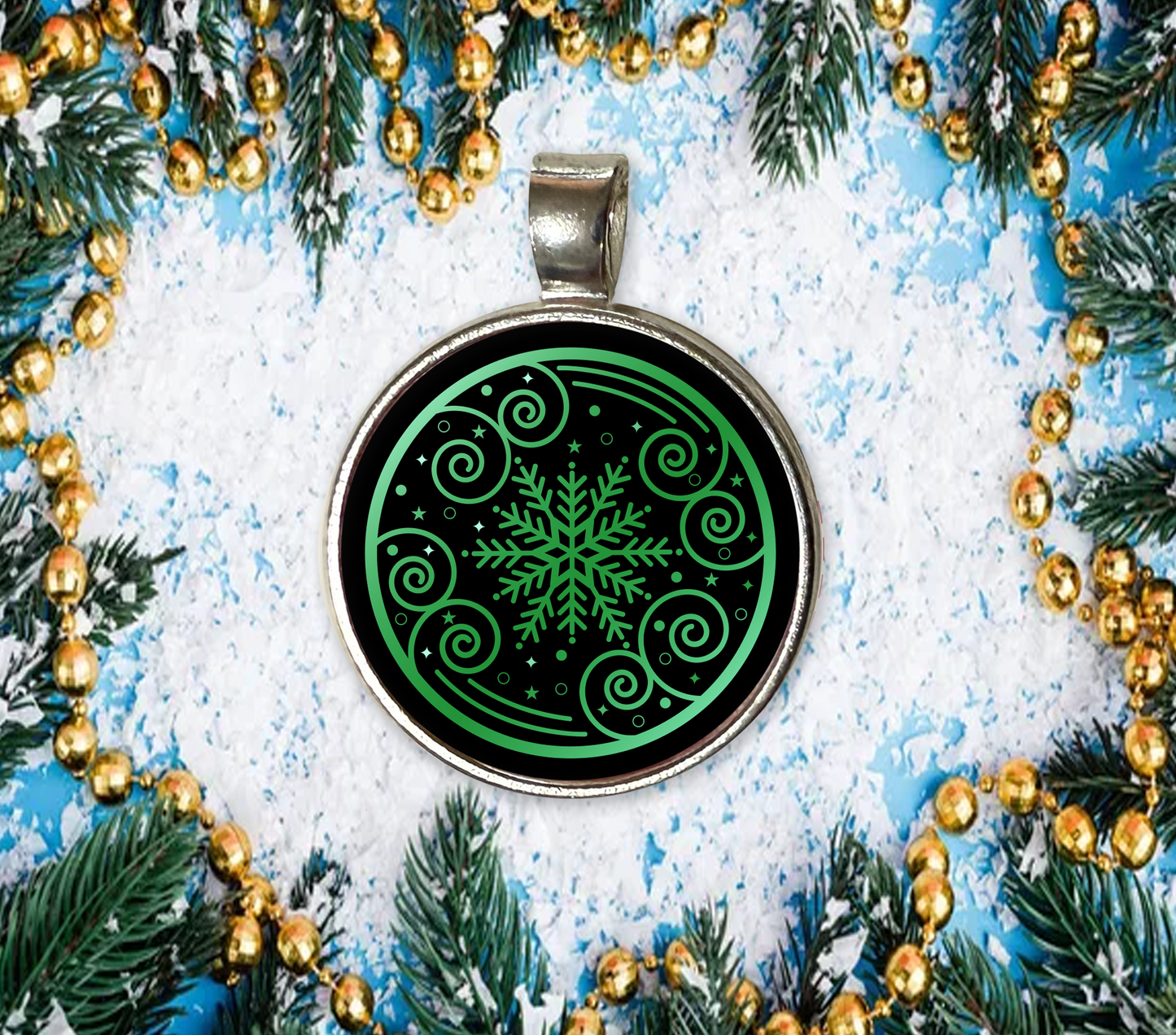 SNOWFLAKE-GREEN-CHRISTMAS-SM PENDANT