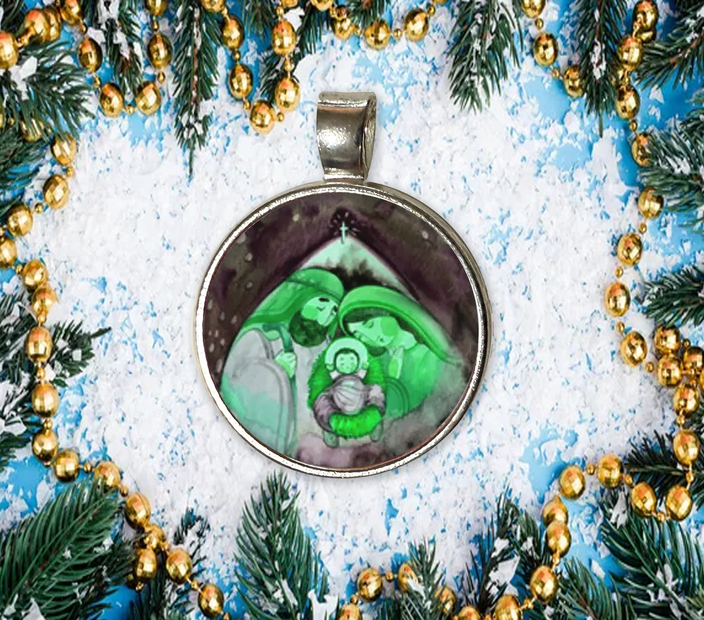 JESUS MARY JOSEPH-GREEN-CHRISTMAS SM PENDANT