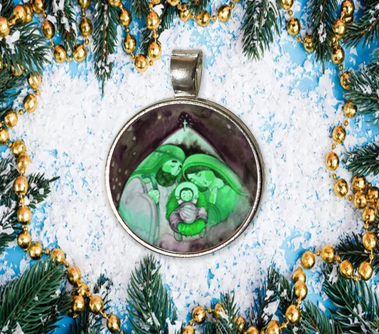 JESUS MARY JOSEPH-GREEN-CHRISTMAS SM PENDANT