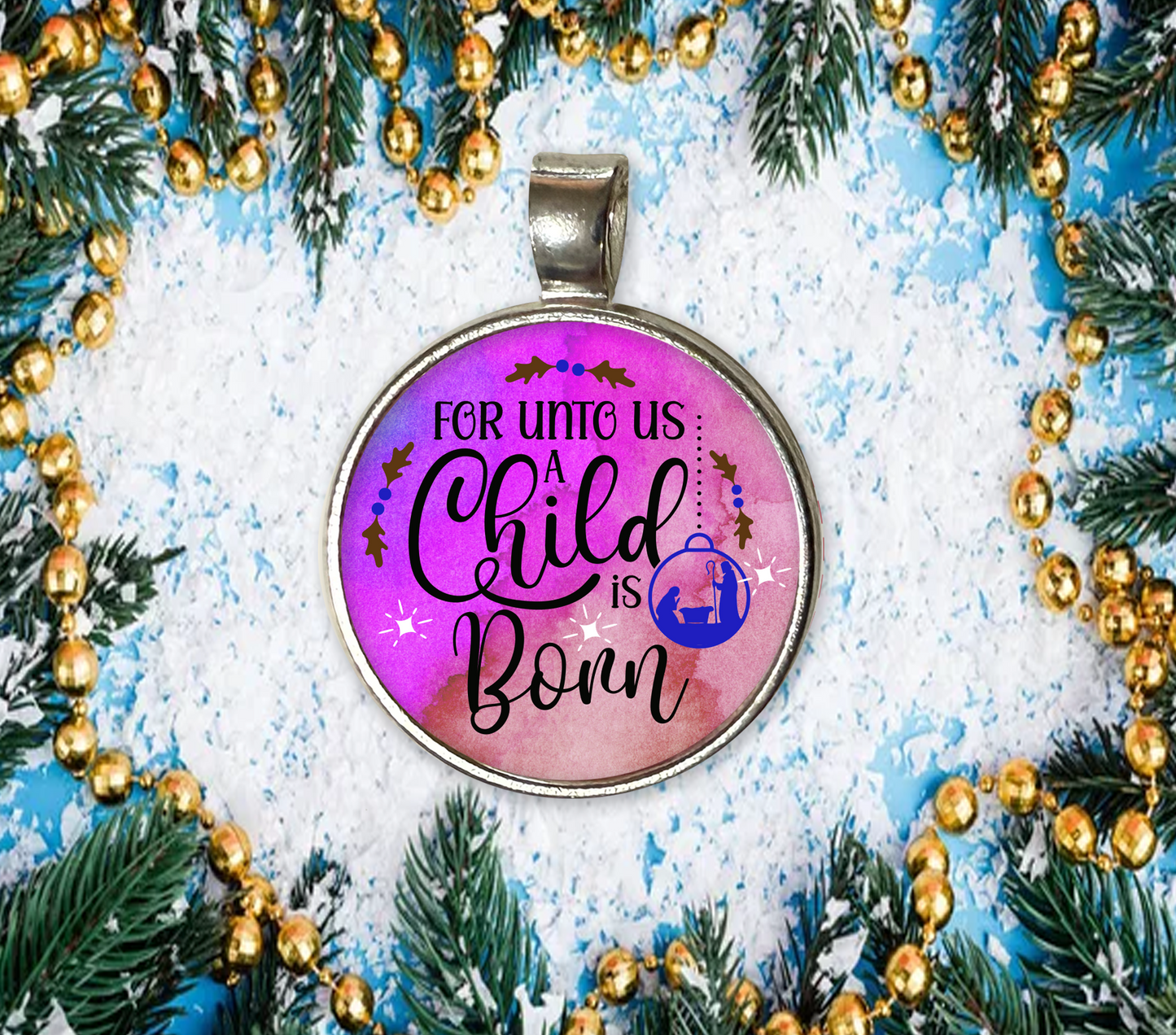 A CHILD IS BORN- PINK-CHRISTMAS SM PENDANT