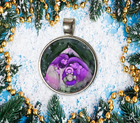 JESUS MARY JOSEPH-PURPLE-CHRISTMAS-SM PENDANT