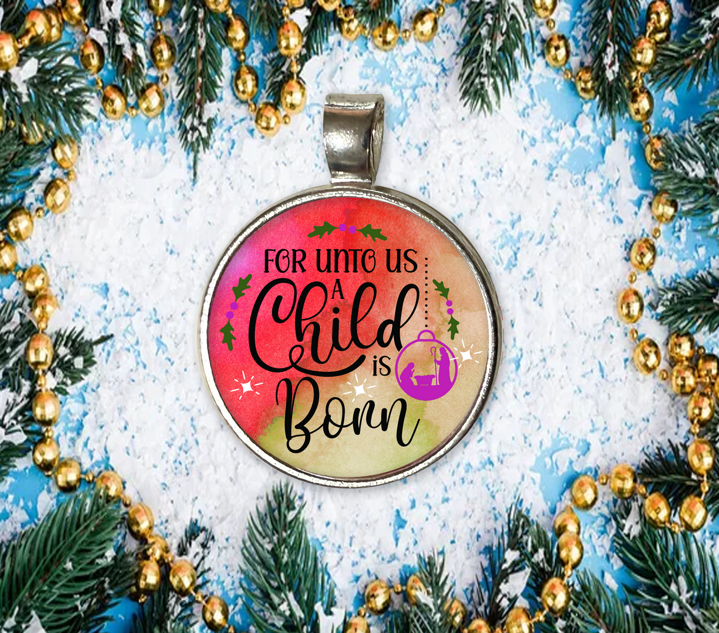 A CHILD IS BORN-RED-CHRISTMAS SM PENDANT