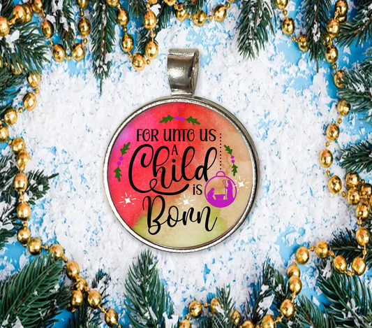 A CHILD IS BORN-RED-CHRISTMAS SM PENDANT