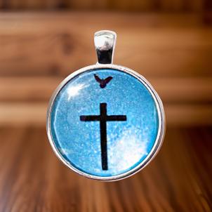 DOVE AND CROSS-BLUE-SMALL PENDANT
