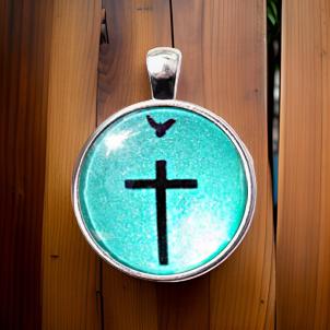 DOVE AND CROSS-GREEN-SMALL PENDANT