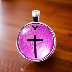 DOVE AND CROSS-PINK-SMALL PENDANT