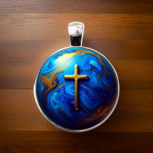 WORLD AND CROSS-BLUE-SMALL PENDANT