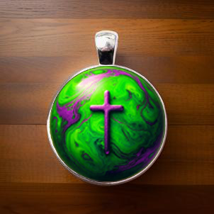 WORLD AND CROSS-GREEN-SMALL PENDANT