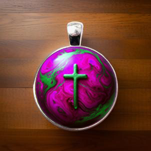 WORLD AND CROSS-PINK-SMALL PENDANT
