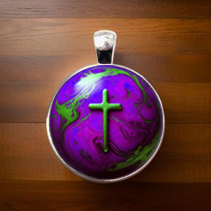 WORLD AND CROSS-PURPLE- SMALL PENDANT