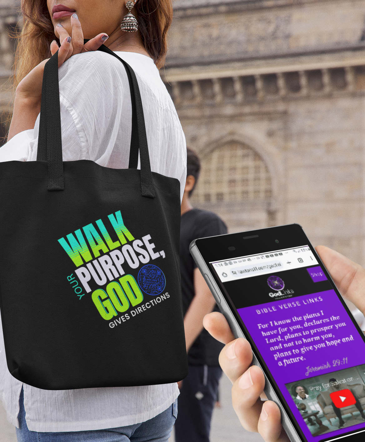 WALK YOUR PURPOSE-DARK BLUE-Eco Tote Bag