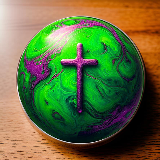 WORLD AND CROSS-GREEN-POCKET PEBBLE