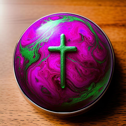 WORLD AND CROSS-PINK-POCKET PEBBLE