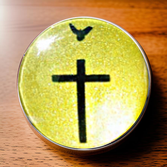 CROSS AND DOVE-YELLOW POCKET PEBBLE